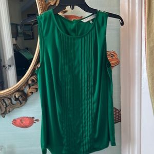 Trina Turk grass green silk top, buttons down the back
